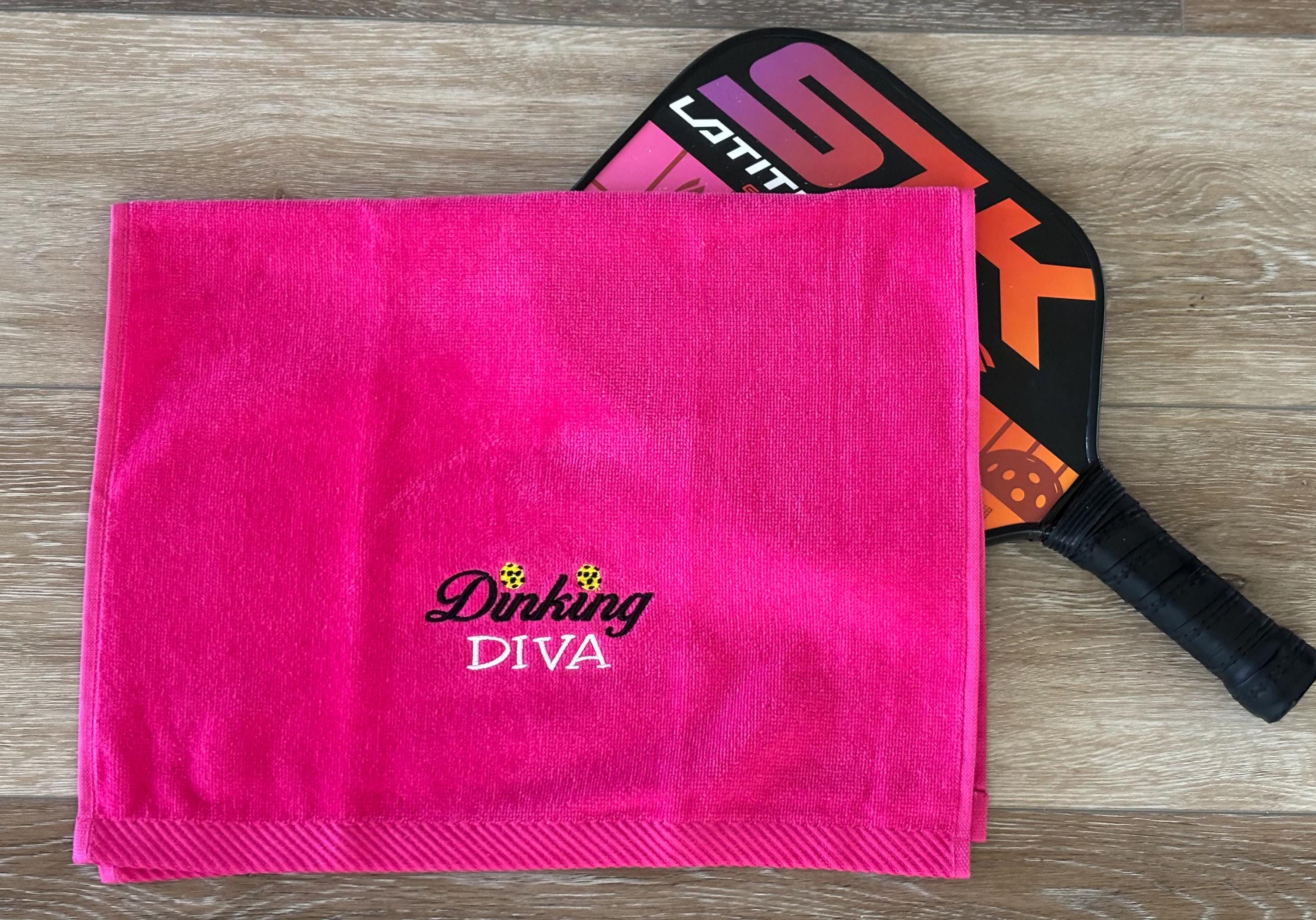 Dinking Diva Pickleball Towel – Hot Pink-Embroidered Cotton velour