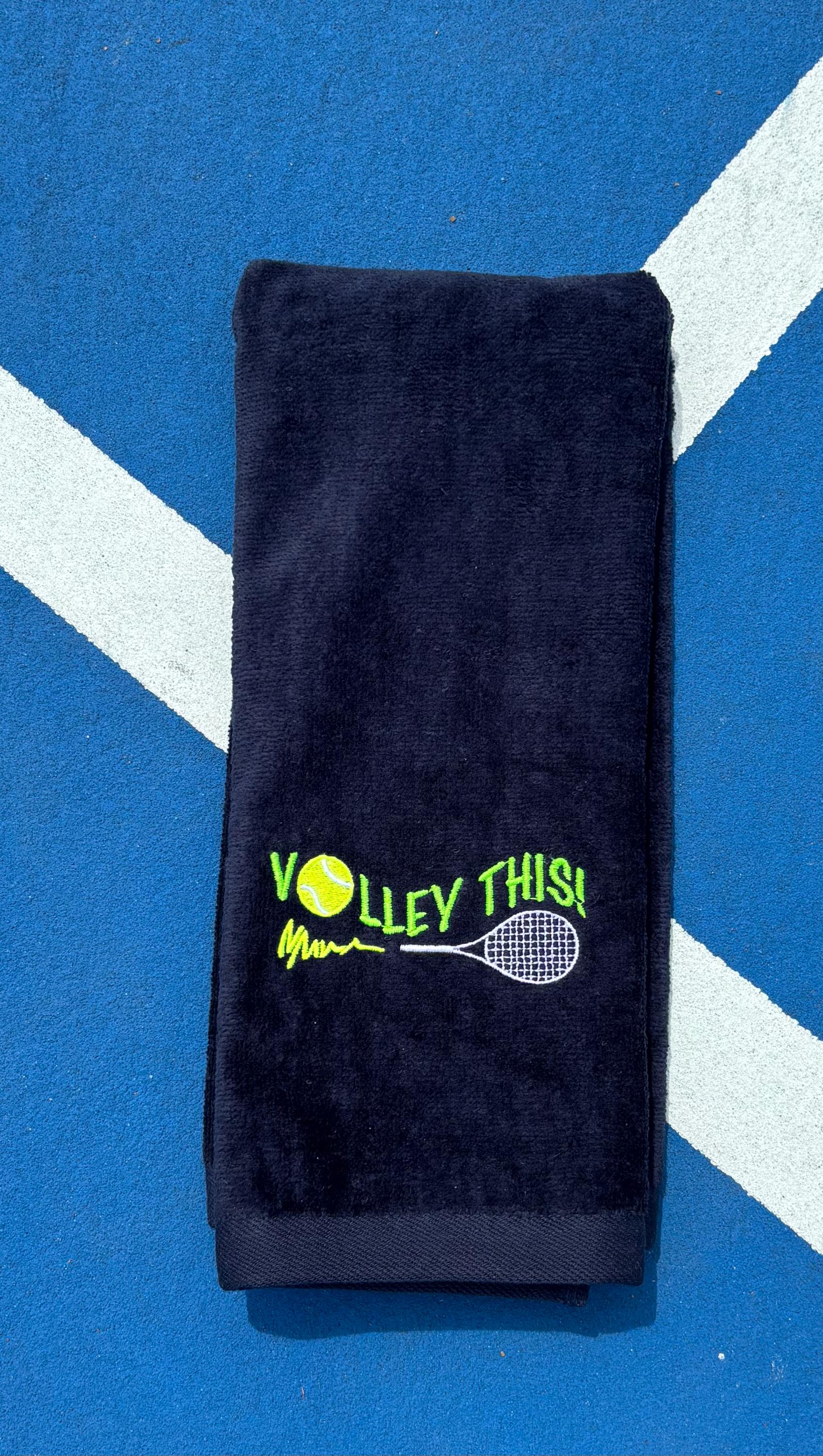 Embroidered Tennis Towel -"Volley This!" Cotton Velour Custom Towel