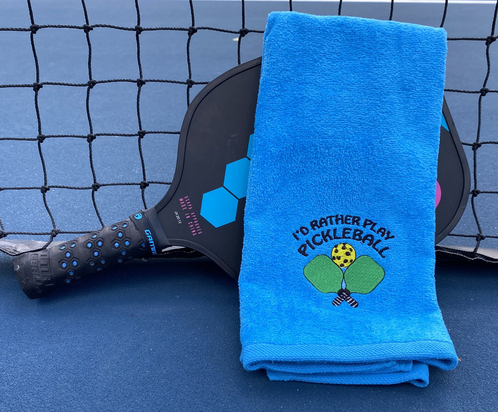 Embroidered Pickleball Towel: Personalized Cotton Velour, "I'd Rather Play"