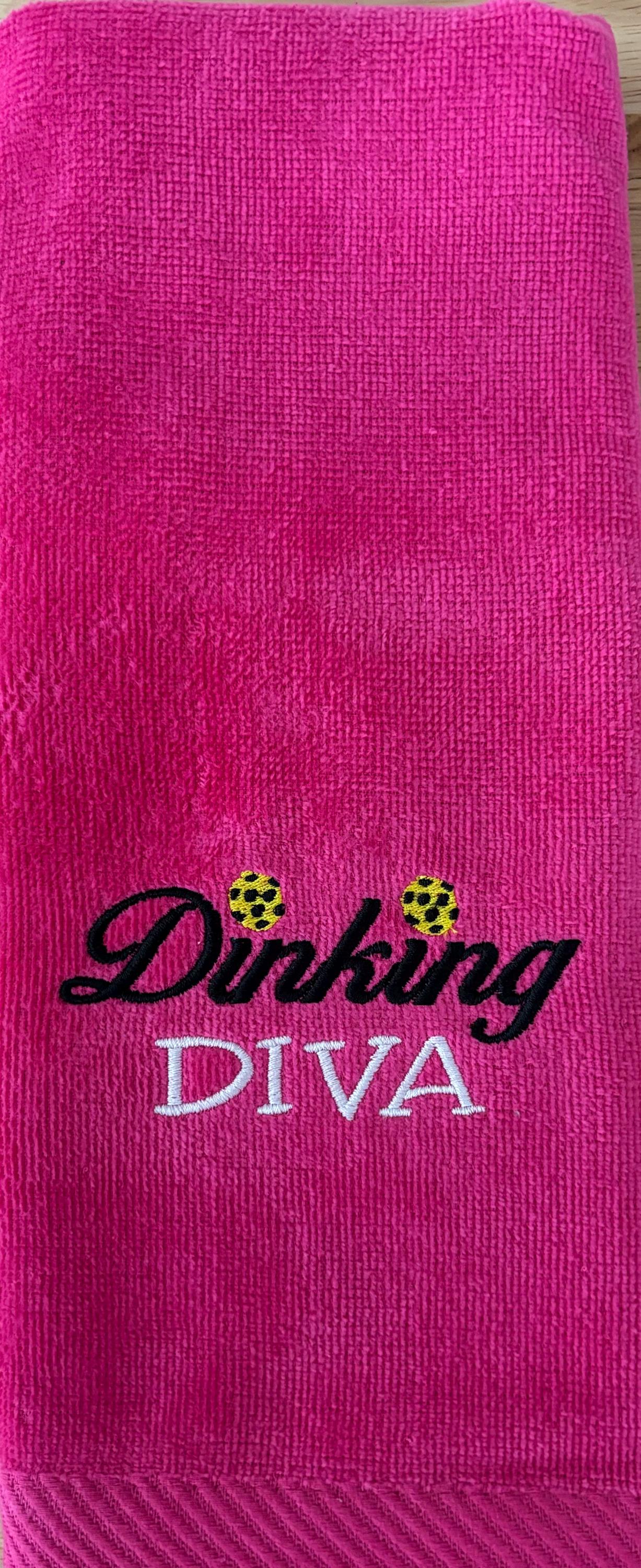 Dinking Diva Pickleball Towel – Hot Pink-Embroidered Cotton velour