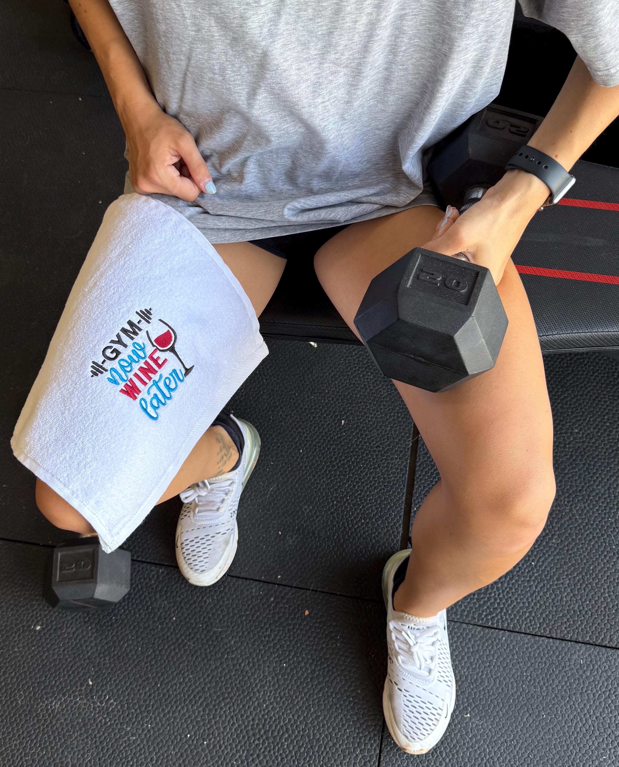Embroidered Workout Gym Towel - Custom Fitness Towel -Gym Now, Wine later
