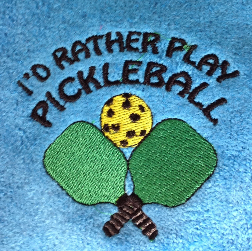 Embroidered Pickleball Towel: Personalized Cotton Velour, "I'd Rather Play"