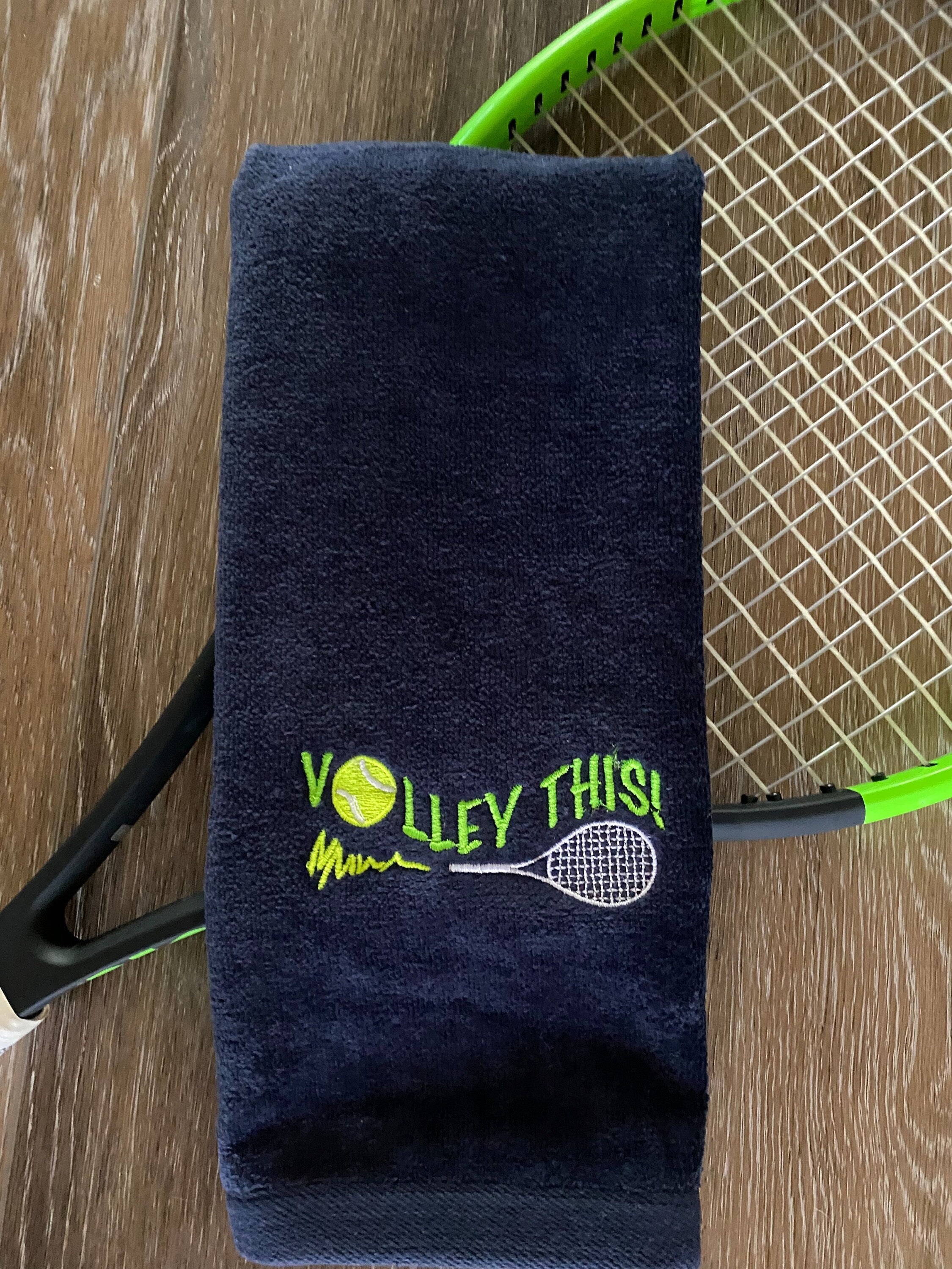 Embroidered Tennis Towel -"Volley This!" Cotton Velour Custom Towel
