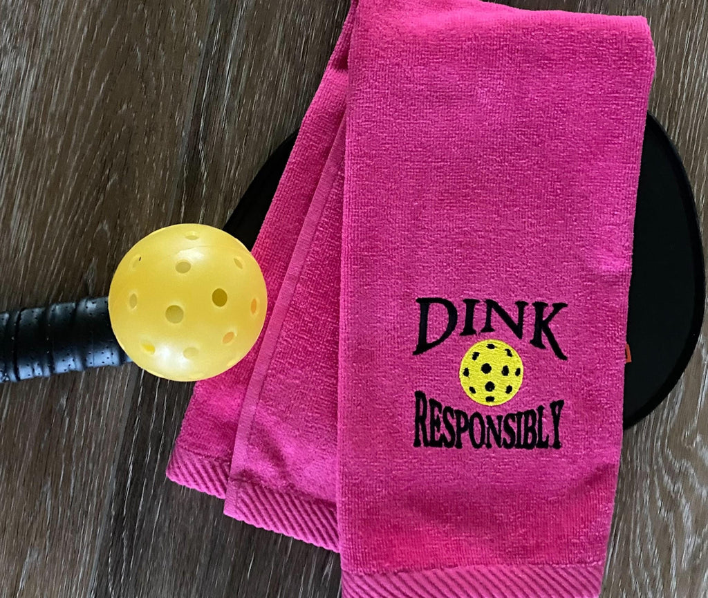 Personalized Pickleball towel- Navy blue or Pink towel-Embroidered- "Dink Responsibly"  Towel –