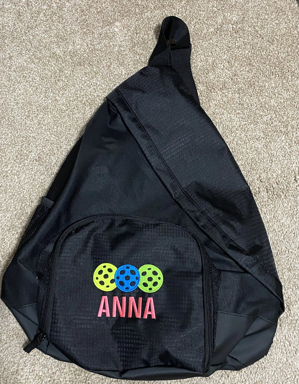 Custom Embroidered Pickleball Sling Bag: Polyester Canvas Backpack