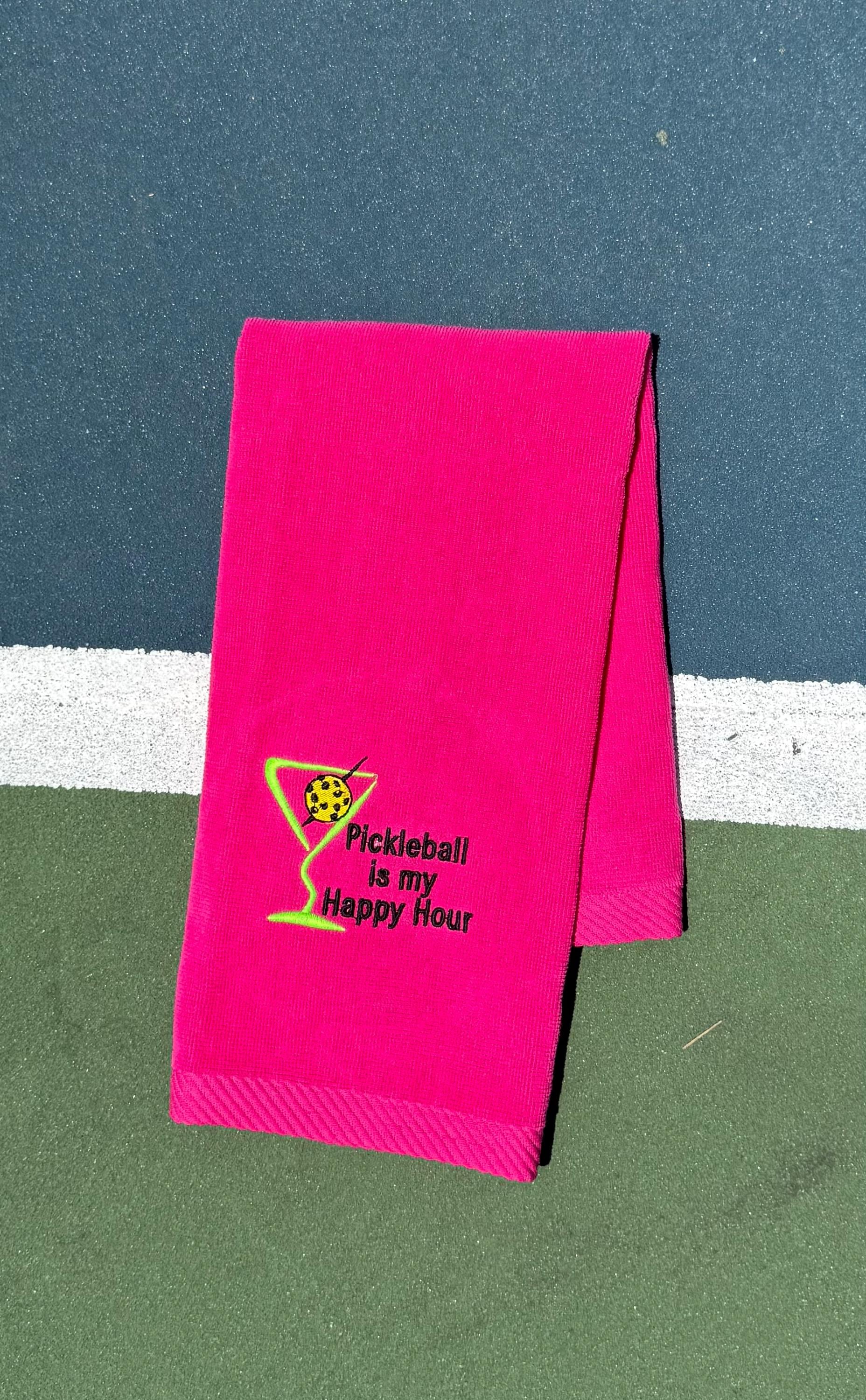 Personalized Pickleball Towel – “Pickleball Is My Happy Hour” | Embroidered