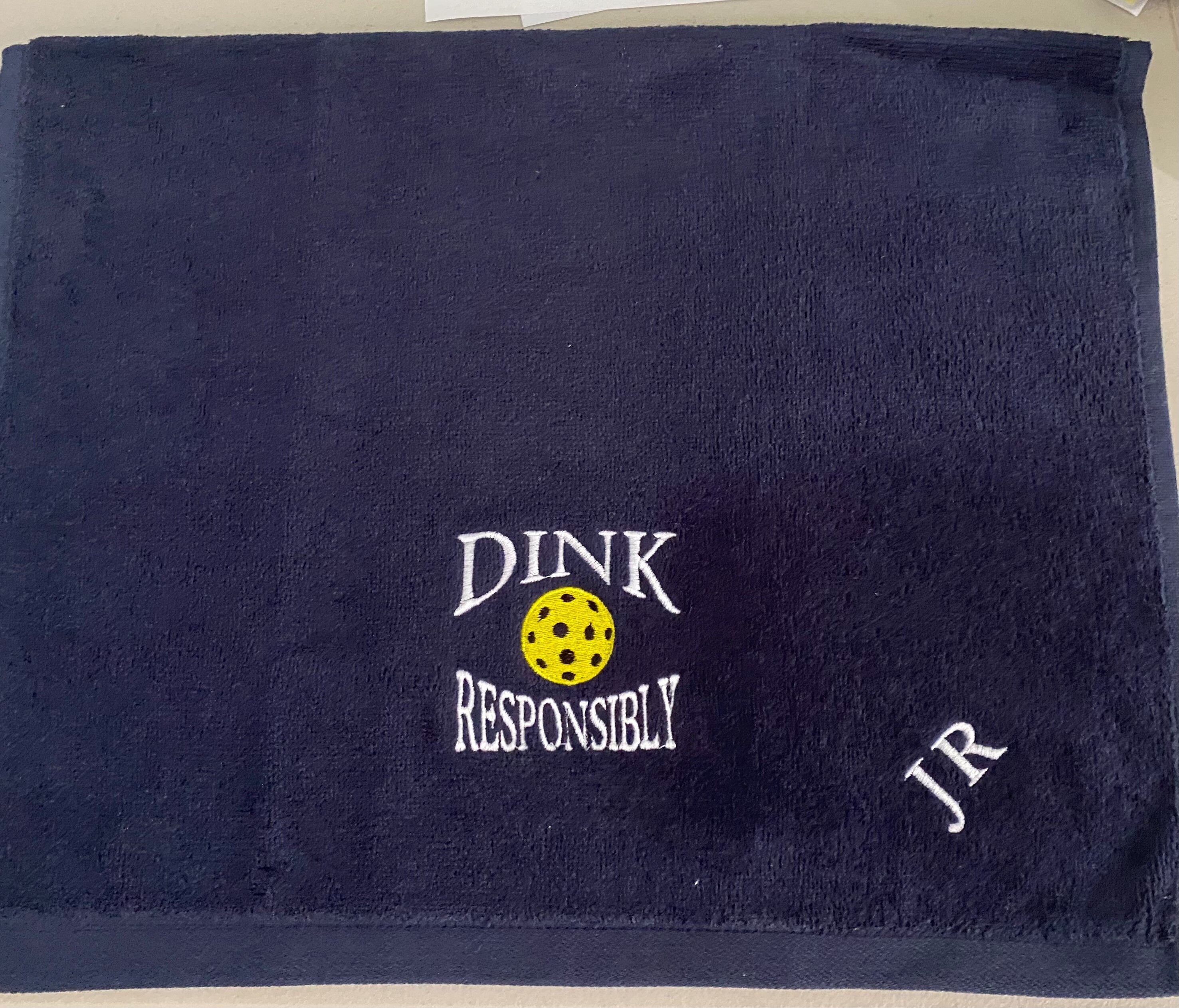 Personalized Pickleball towel- Navy blue or Pink towel-Embroidered- "Dink Responsibly"  Towel –