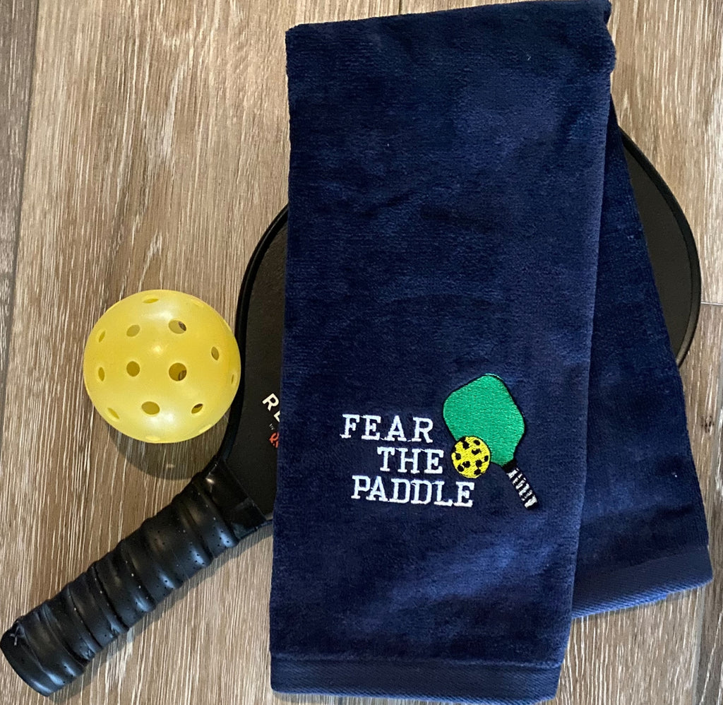 Personalized Pickleball Towel – Navy Embroidered - Fear The Paddle Pickleball Gift