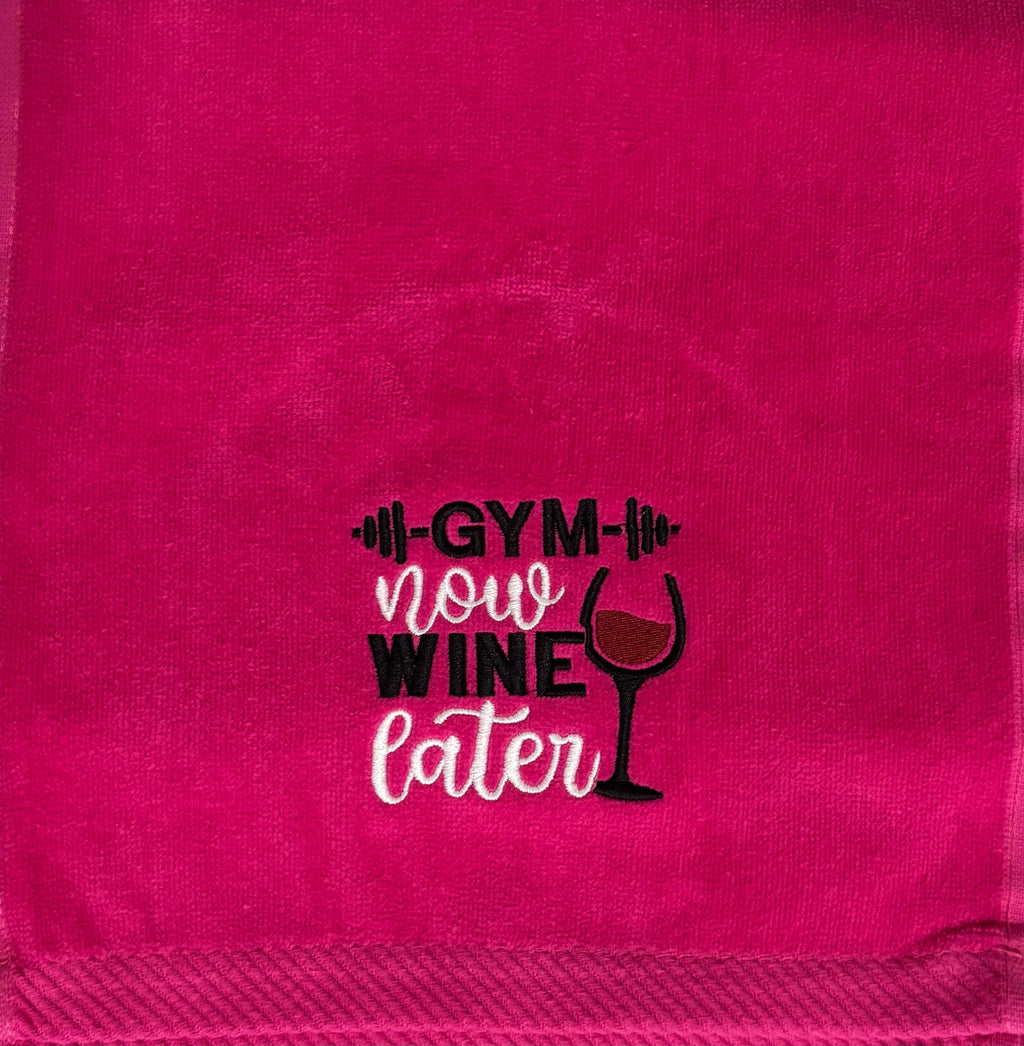 Embroidered Workout Gym Towel - Custom Fitness Towel -Gym Now, Wine later