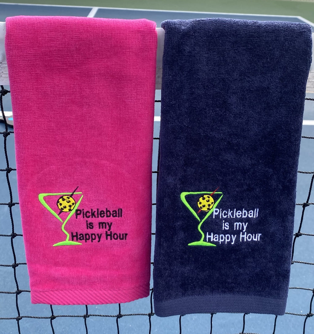 Personalized Pickleball Towel – “Pickleball Is My Happy Hour” | Embroidered