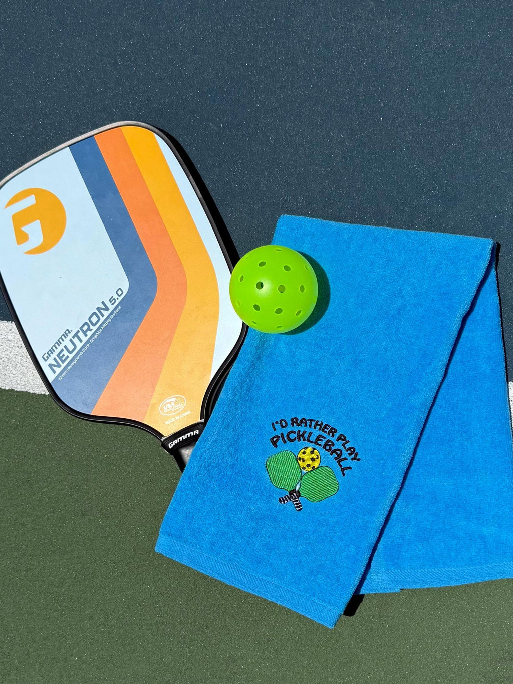 Embroidered Pickleball Towel: Personalized Cotton Velour, "I'd Rather Play"