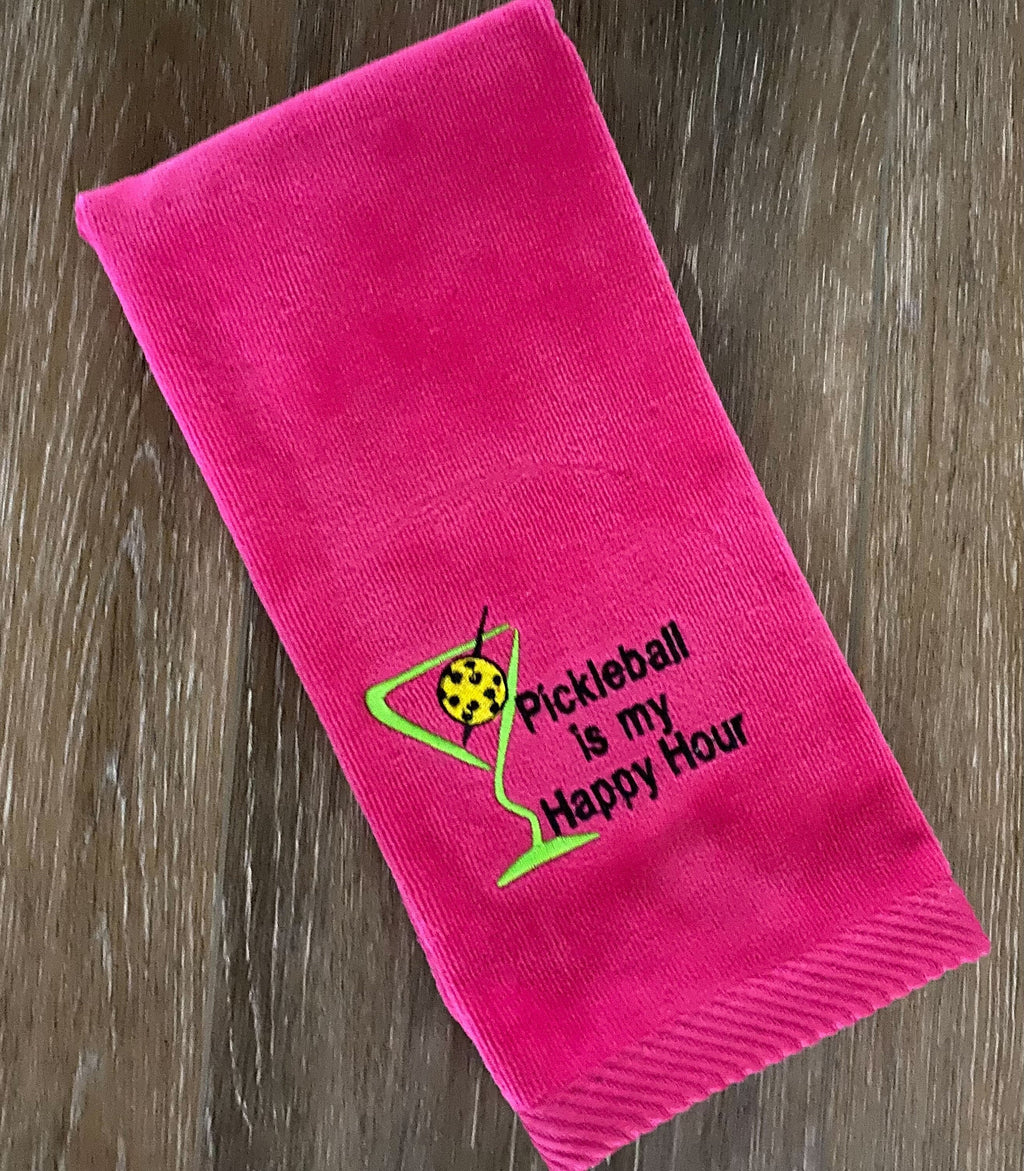 Personalized Pickleball Towel – “Pickleball Is My Happy Hour” | Embroidered