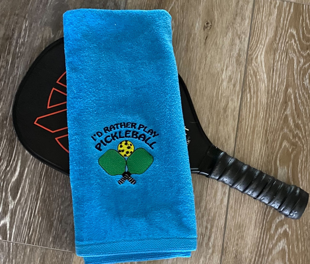 Embroidered Pickleball Towel: Personalized Cotton Velour, "I'd Rather Play"