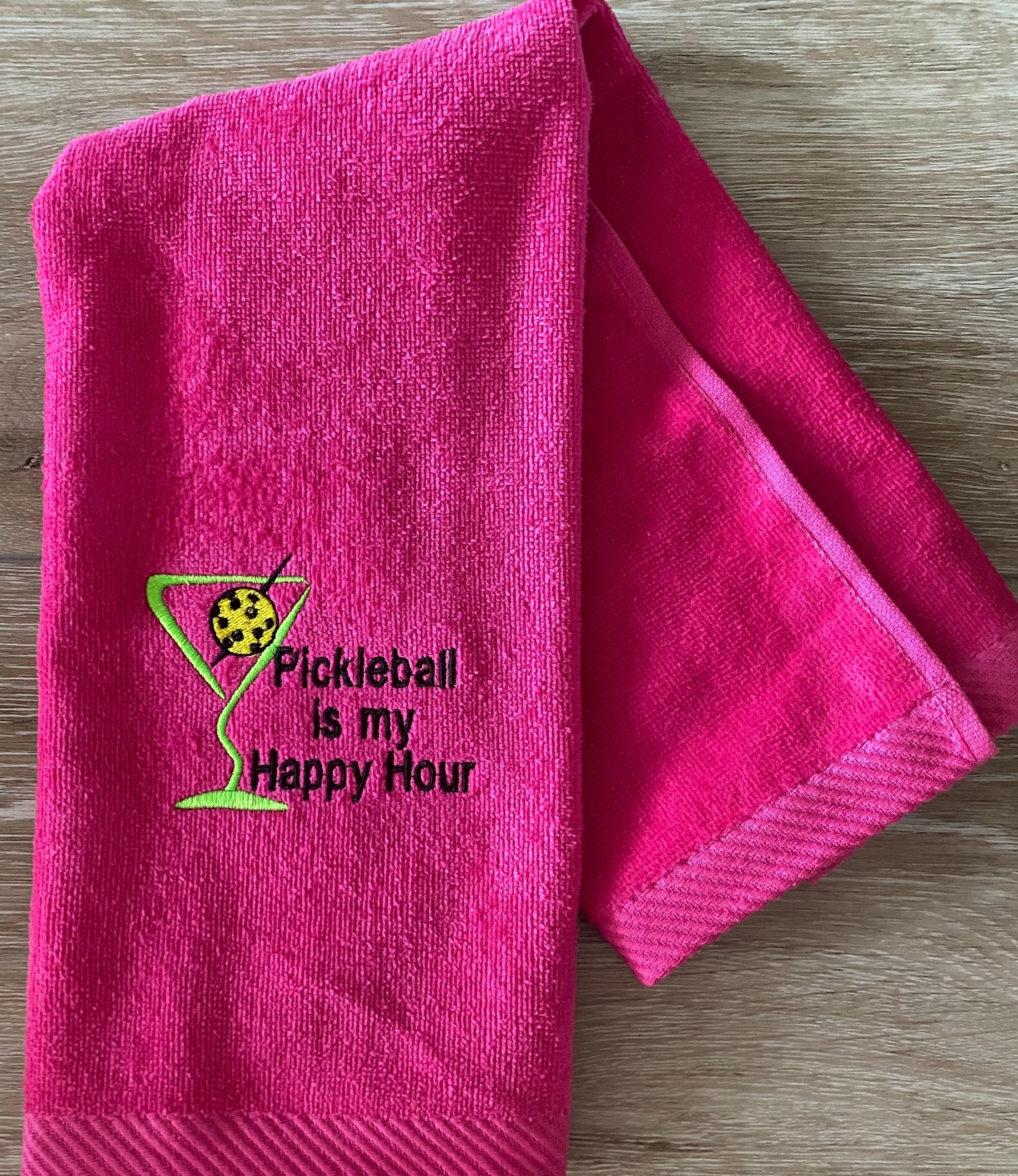 Personalized Pickleball Towel – “Pickleball Is My Happy Hour” | Embroidered