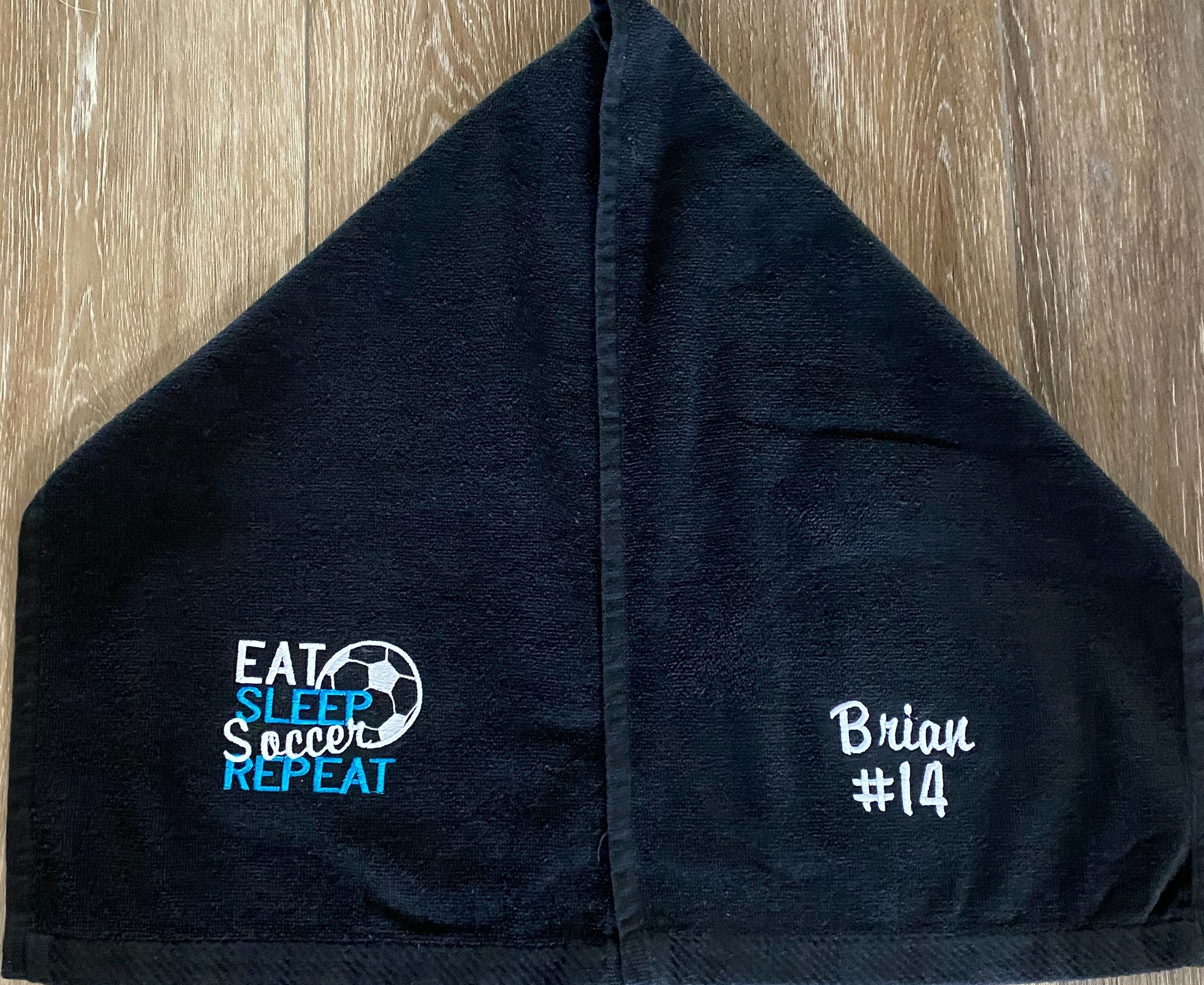 Personalized Soccer Towel - Eat Sleep Soccer Repeat