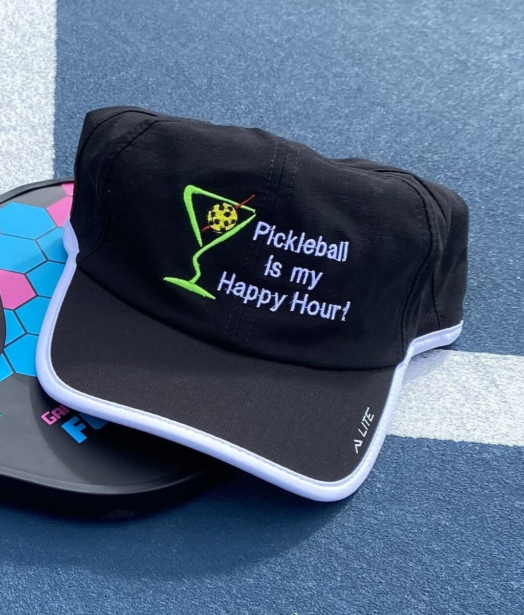 Embroidered Pickleball Hat | "Happy Hour" Dry Fit Cap