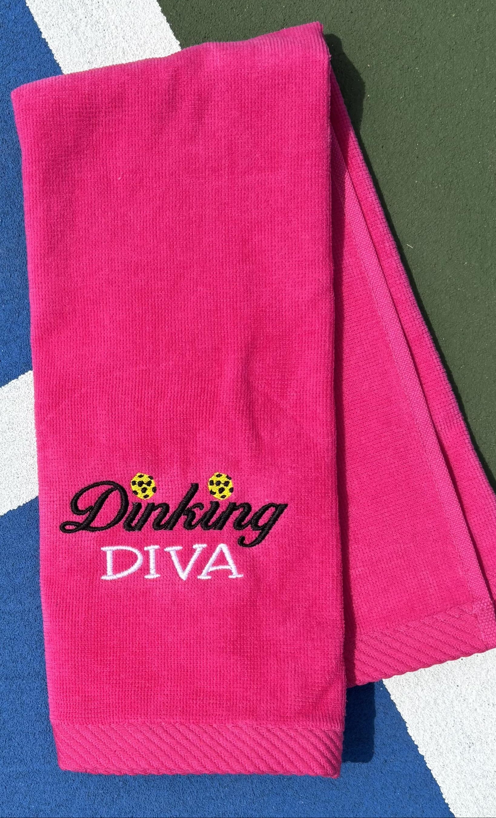 Dinking Diva Pickleball Towel – Hot Pink-Embroidered Cotton velour