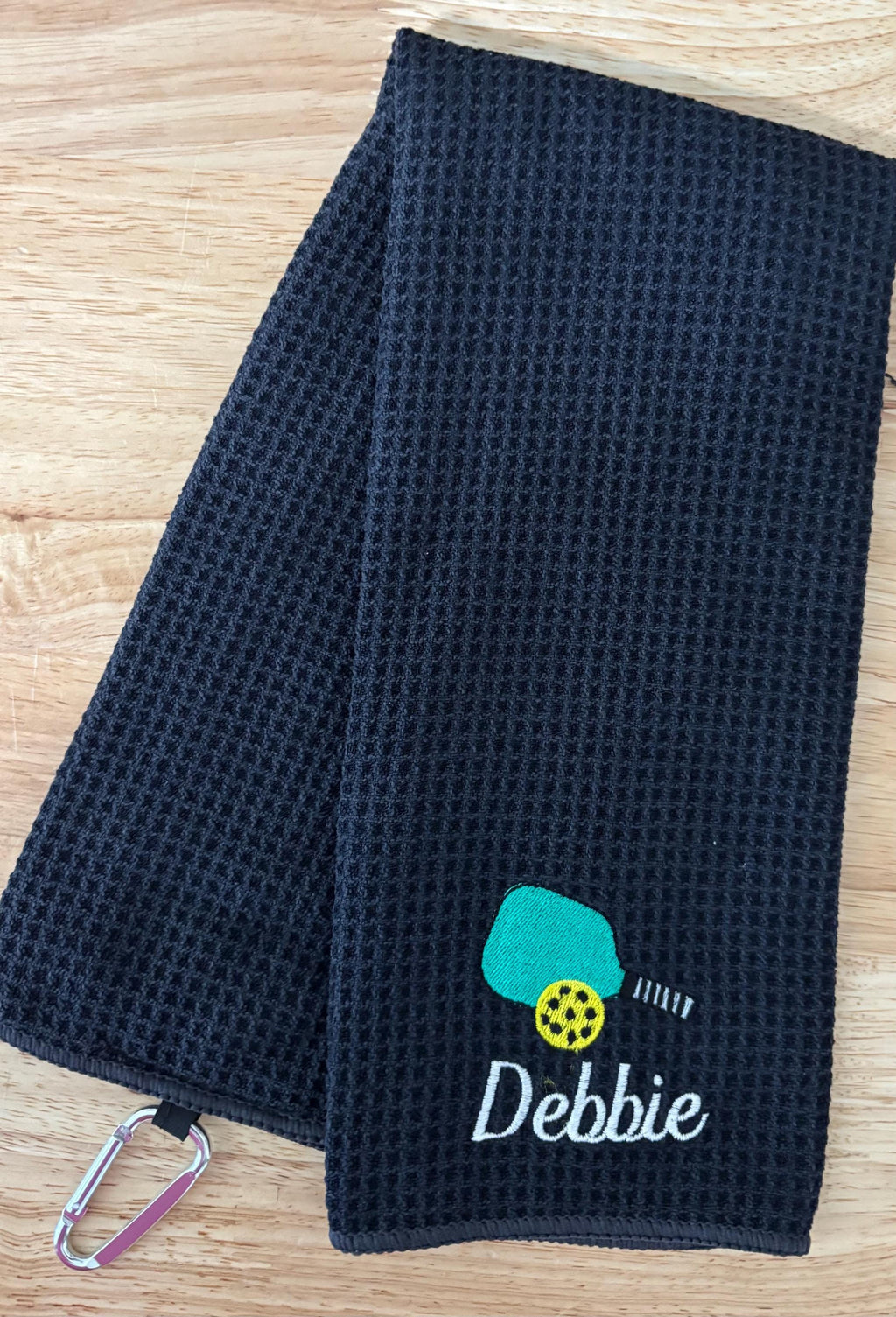 Personalized Pickleball Towel – Waffle Weave | Embroidered| With clip