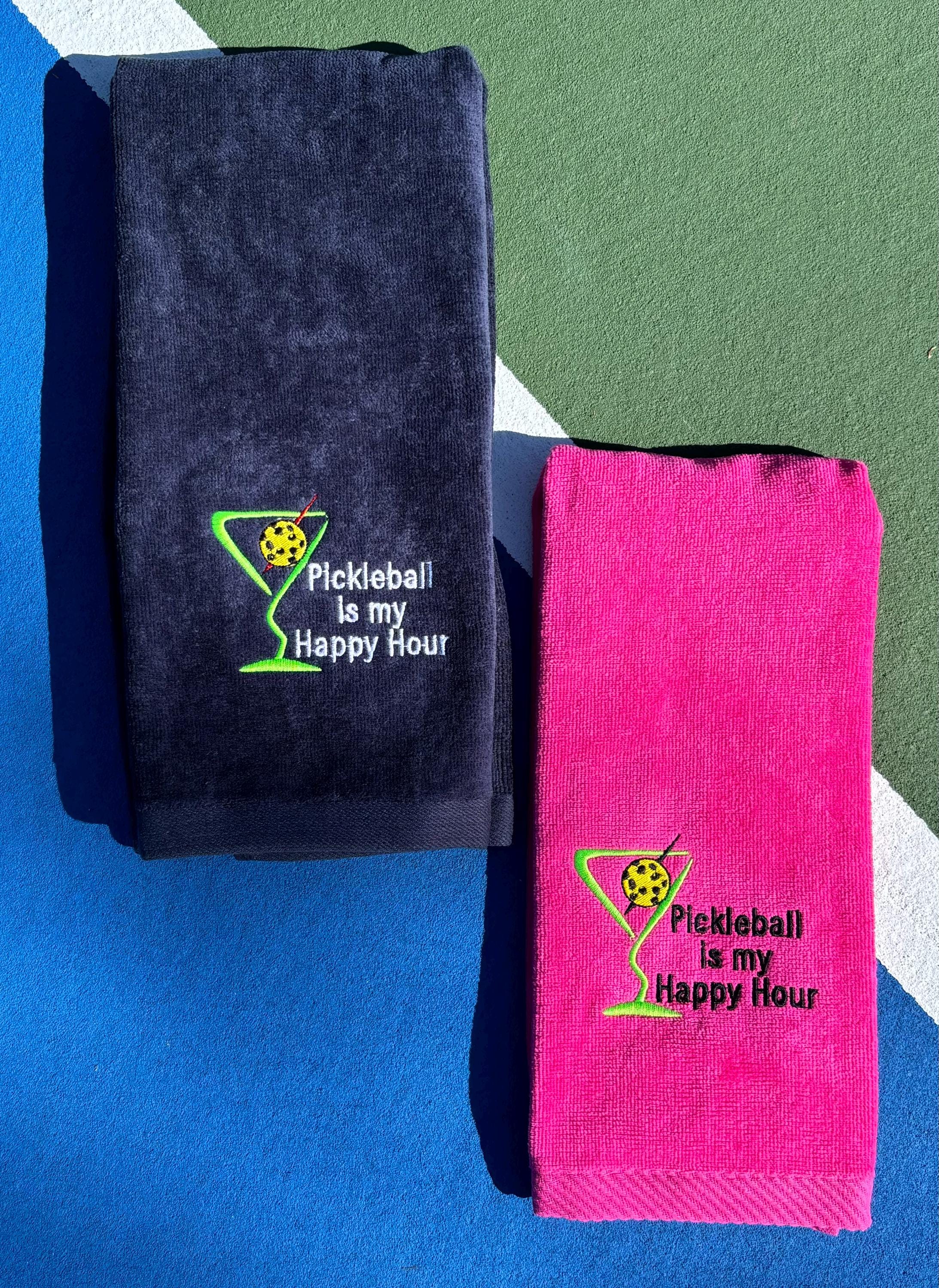 Personalized Pickleball Towel – “Pickleball Is My Happy Hour” | Embroidered