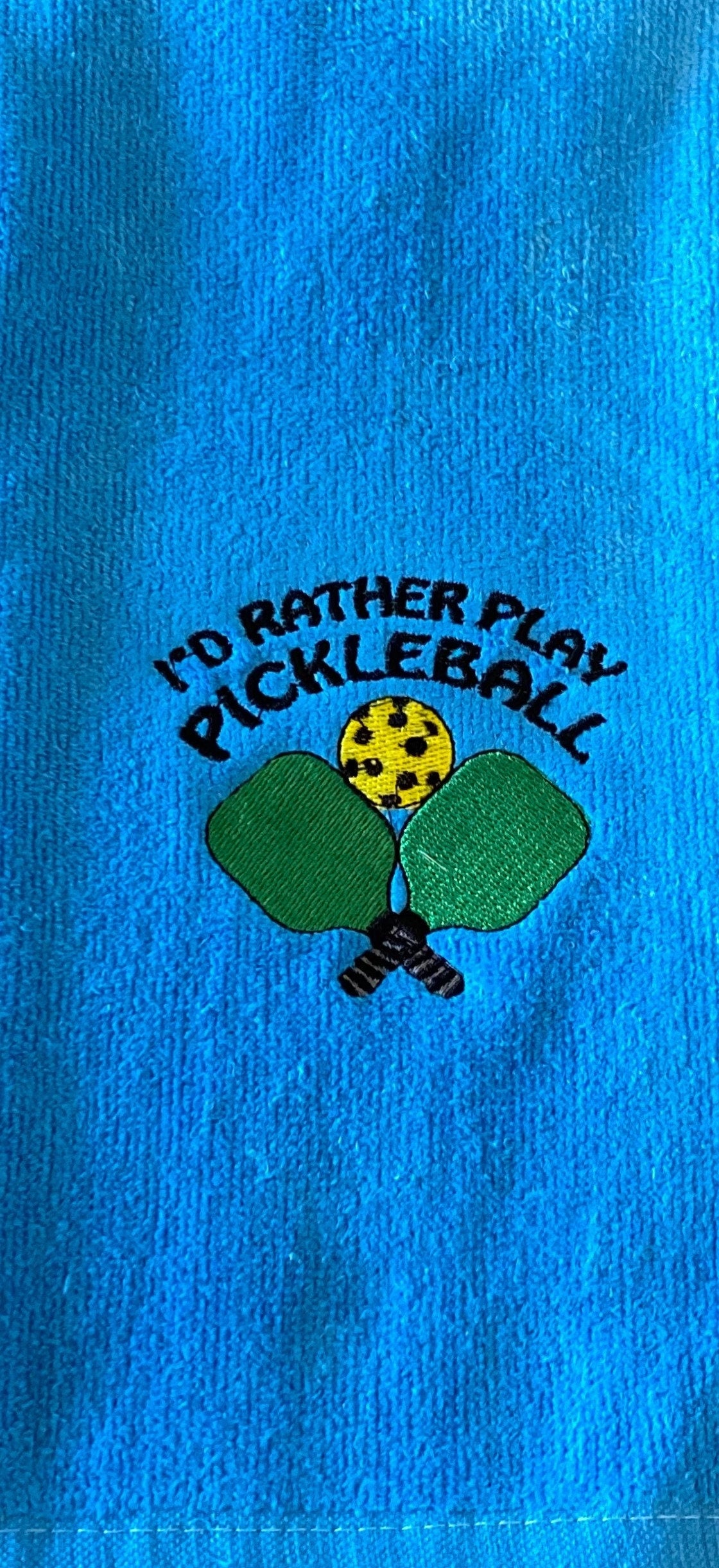 Embroidered Pickleball Towel: Personalized Cotton Velour, "I'd Rather Play"