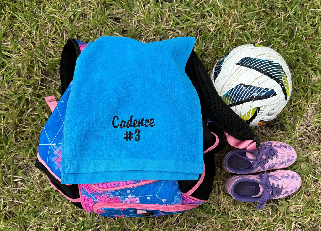 Personalized Embroidered Soccer Towel: Custom Name & Number, Soft Cotton