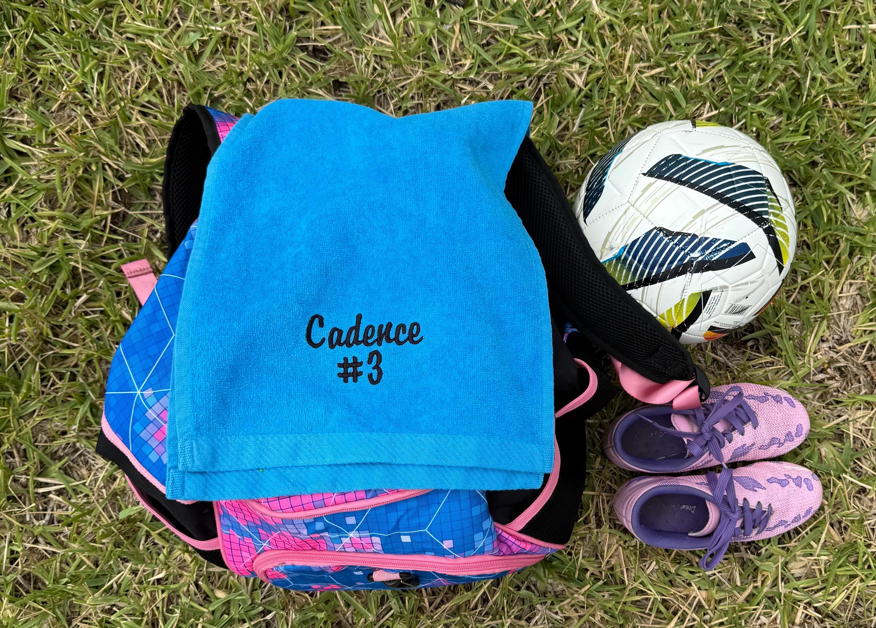 Personalized Embroidered Soccer Towel: Custom Name & Number, Soft Cotton