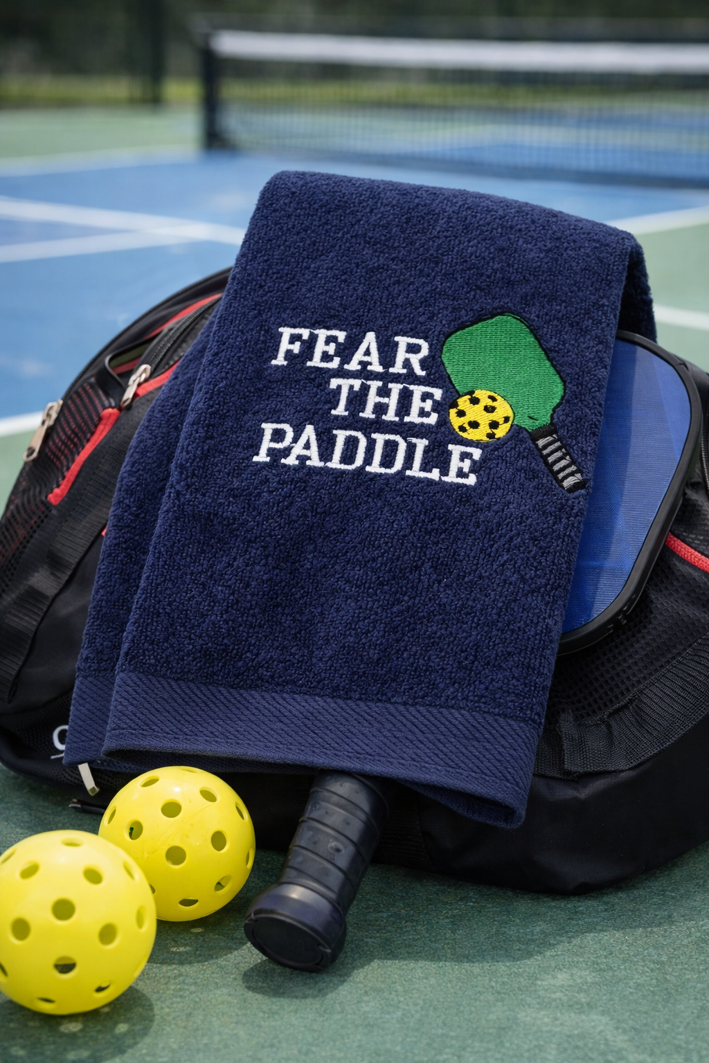 Personalized Pickleball Towel – Navy Embroidered - Fear The Paddle Pickleball Gift