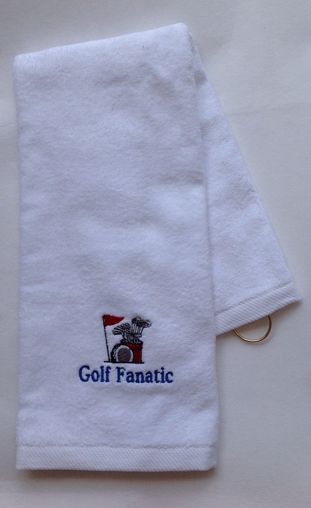 Golf Fanatic Embroidered Towel – Golf Bag and Flag Design