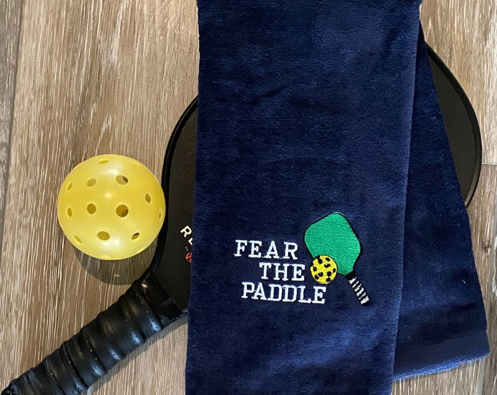 Personalized Pickleball Towel – Navy Embroidered - Fear The Paddle Pickleball Gift