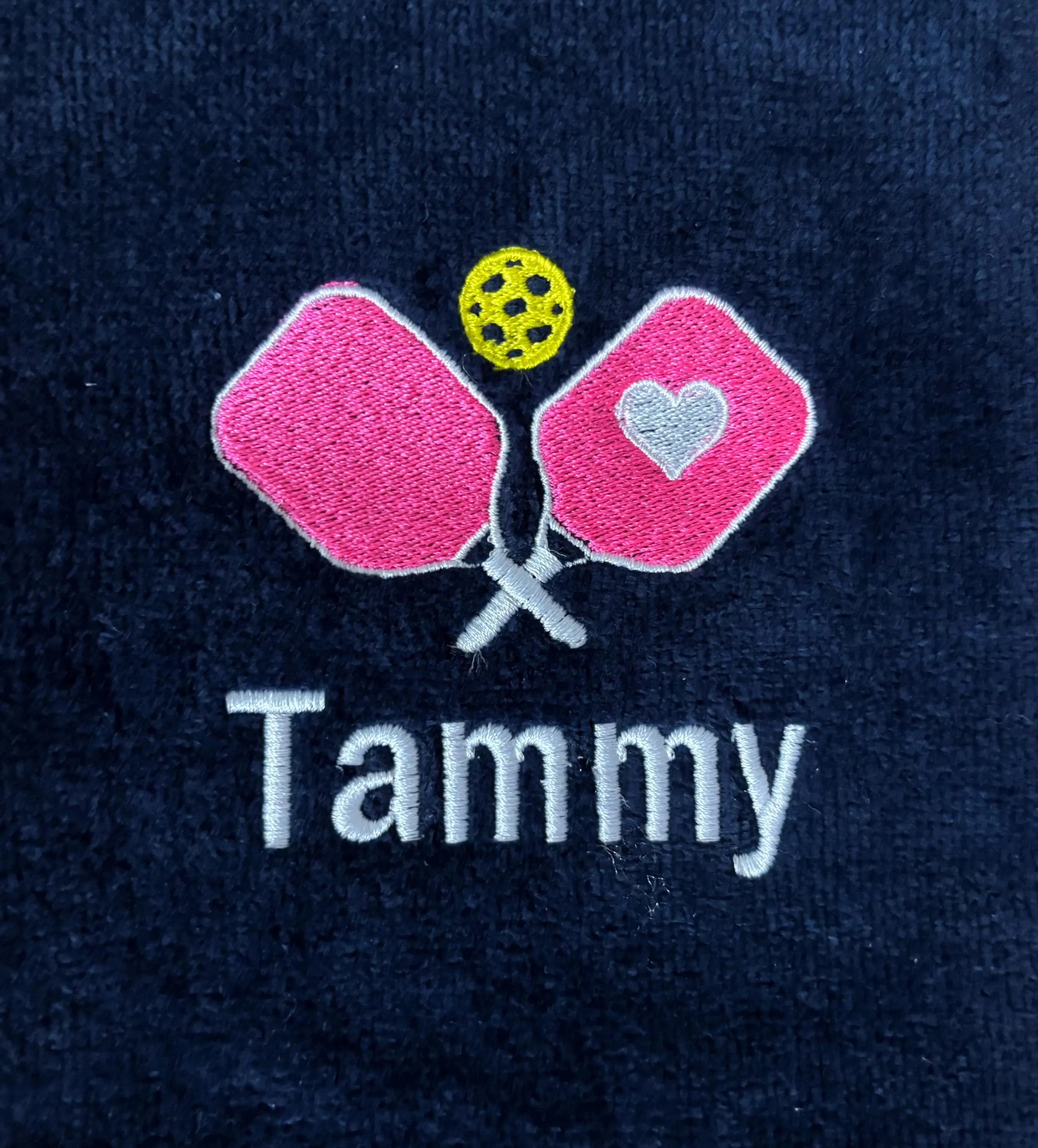 Personalized Pickleball Towel, Embroidered Cotton Velour, Custom Name Pickleball Design