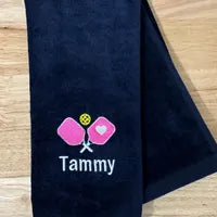 Personalized Pickleball Towel, Embroidered Cotton Velour, Custom Name Pickleball Design