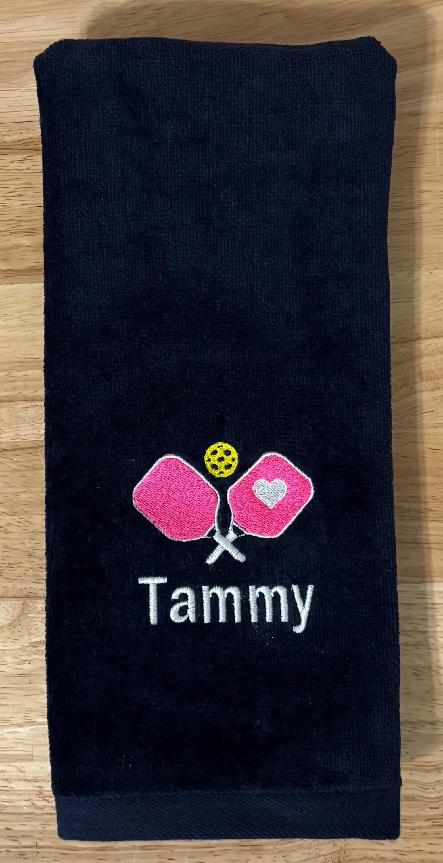 Personalized Pickleball Towel, Embroidered Cotton Velour, Custom Name Pickleball Design